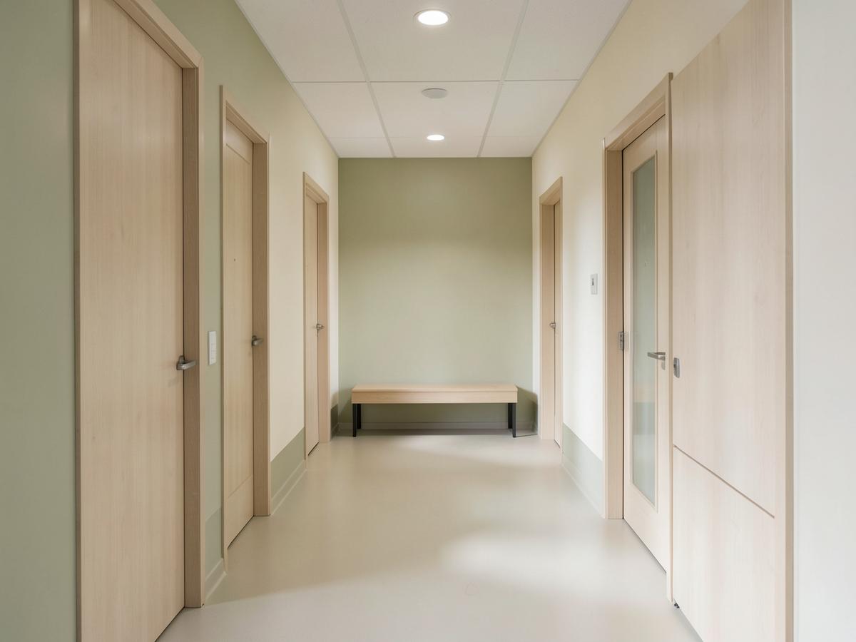 A calm, welcoming clinic hallway.